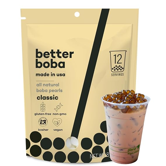 Better Boba Tapioca Pearls 8 Oz | Classic Kosher Brown Sugar Boba Pearls - Non-GMO, Vegan, Gluten-Free - 12 Servings | Boba Balls for Boba Tea, Bubble Tea Drinks