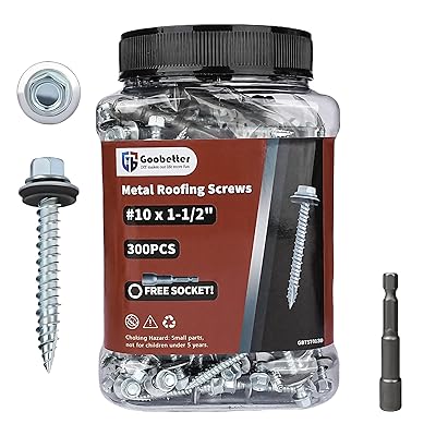 Metal Roofing Screws 1-12 Galvanized Hex Head Sheet Metal Screws, Metal to Wood Siding Screws, Self Tapping Screw with EPDM Washer for Corrugated Roofing 300Pcs