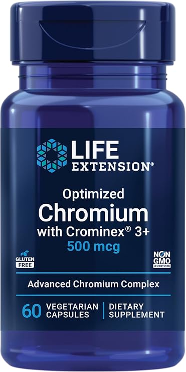Life Extension Optimized Chromium with Crominex 3+, 500 mcg, 60 Capsules | Glucose Health Support, Gluten-Free, Non-GMO & Vegetarian