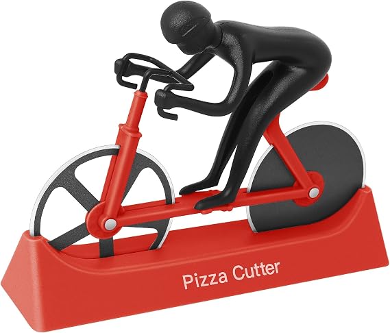 KUONIIY Pizza Cutters, Bicycle Pizza Cutter Dual Stainless Steel Super Sharp Blades Slicer with Non-Stick Coating, Red