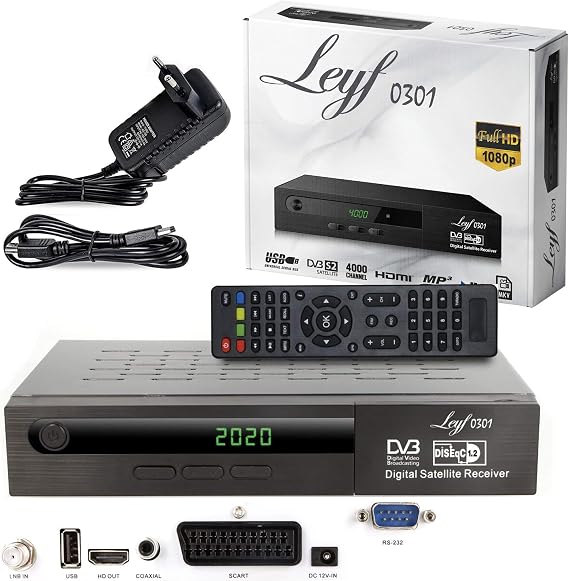 Leyf PVR Satellite Receiver: Digital recording function (HDTV, DVB-S/DVB-S2), HDMI, Scart, 2 USB Ports, Full HD (1080p) [Pre-programmed for Astra, Hotbird and Tursat] + HDMI cable