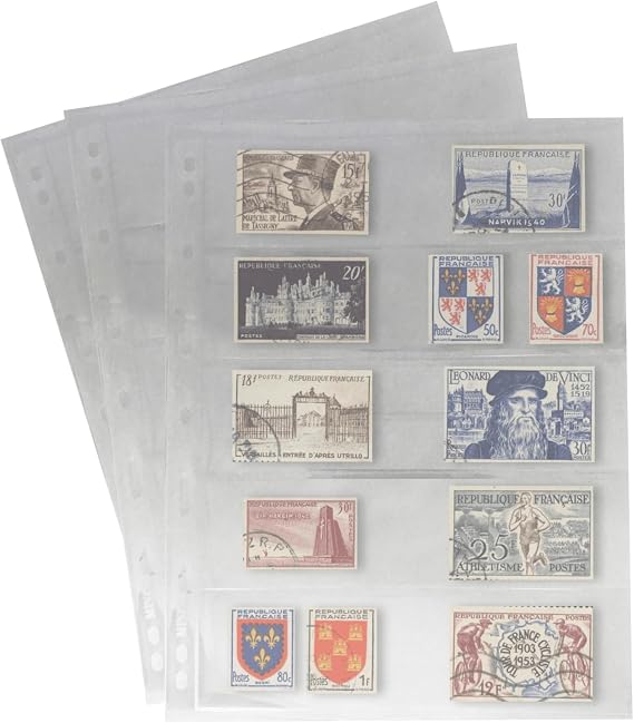 10Pcs Standard 9-Hole Transparent Single-Sided Album Inner Sheets Card Stamp Banknote Collection Album Inserts Pages For Coin Collecting And Supplies (5 Pockets)