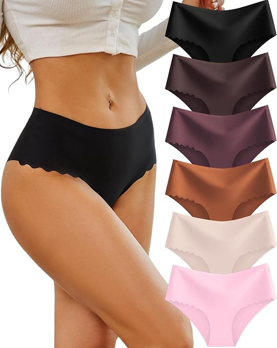 Sth Big Seamless Knickers for Women High Waisted No VPL Underwear for Women No Show Panties Wave Edge Ladies Briefs Knickers Packs Multipack 6