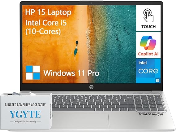 HP 15.6 Laptop Touchscreen Computer, Touch Screen Laptop 15 Inch, Intel Core i5(10 cores), Windows 11 Pro, 16GB RAM 512GB SSD, 10-Key