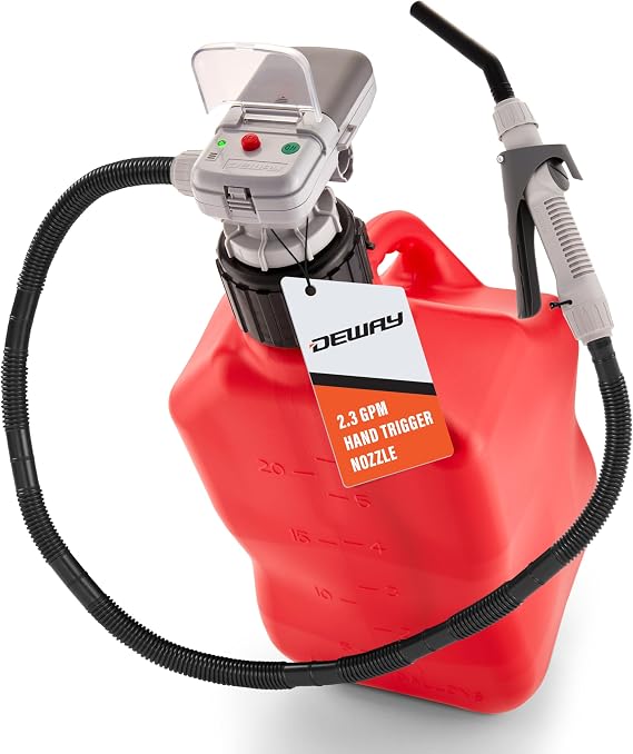 Deway Fuel Transfer Pump, Trigger Nozzle, 51in Hose, Battery Powered, 4 AA