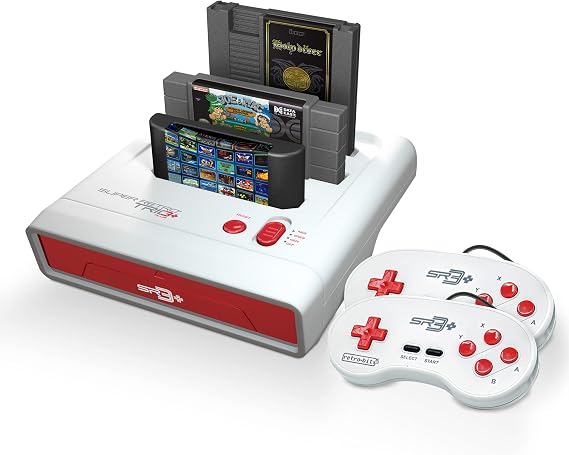Retro-Bit Super Retro Trio HD Plus 720P 3-in-1 Console System - Red/White | Play Original NES/SNES, Super Nintendo and Sega Genesis Games