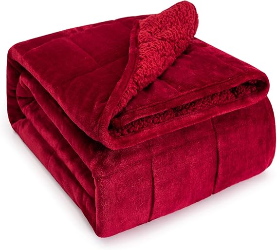 Wemore Sherpa Fleece Weighted Blanket for Adult 15lb Queen 60"x80" Burgundy