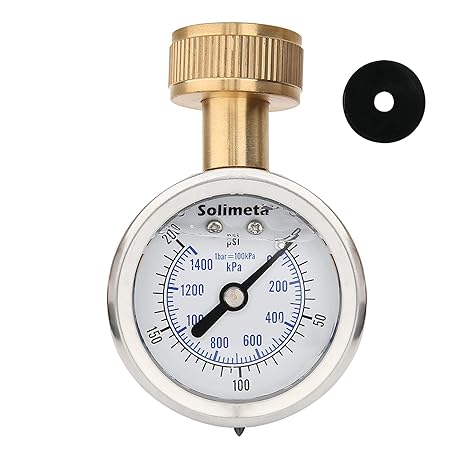 2" Glycerine Filled Stainless Steel Water Pressure Test Gauge, 0-200 psi/kpa, 3/4" Female Hose Thread