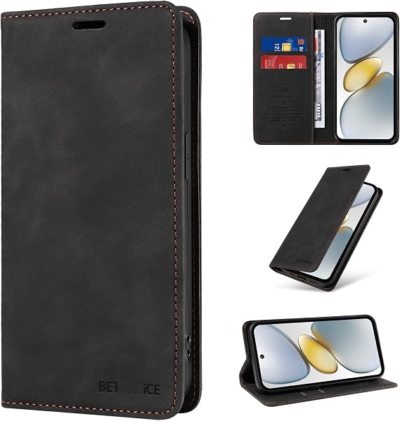bojioderf Compatible with Oppo A18 4G Cover,Compatible with Oppo A38 4G PU Leather Card Slot Flip Stand Magnetic Closure Black