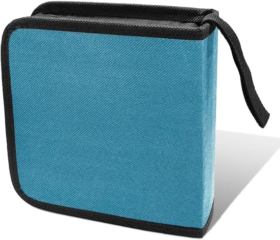 Car CD Case, 40 Capacity Hard Plastic DVD Disc Organizer Holder with Zipper, Portable Protective CD Storage Binder Wallet, Universal Auto Accessories for Car Home Travel Office (Blue)