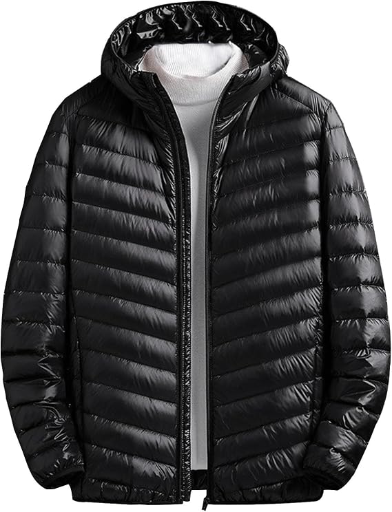 Men's Puffer Jacket Lightweight Hooded Down Jacket Packable Quilted Jacket Plus Size Winter Coat Warm Insulated Jacket