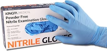 Kingfa Nitrile Medical Exam Gloves - 510k, Powder Free, Latex Free, 4 mil Thickness, Blue Case of 1,000 Large