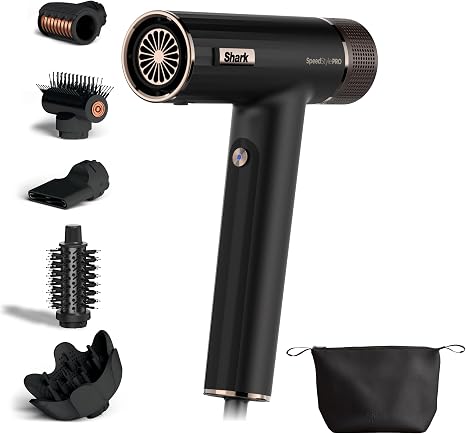 Shark SpeedStyle Hair Dryer, High-Velocity Lightweight Dryer for All Hair Types, No Heat Damage, Ionic Technology, Fast Drying, Compact Design, Salon-Quality Results at Home