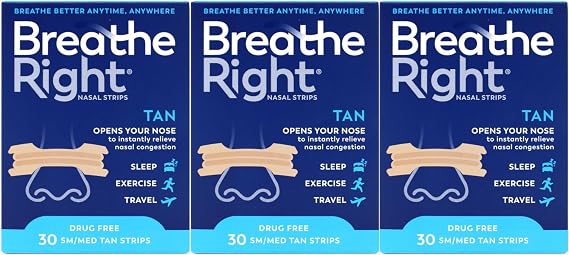 Breathe Right Nasal Strips Original Tan Small/Medium 30 ea (Pack of 3)