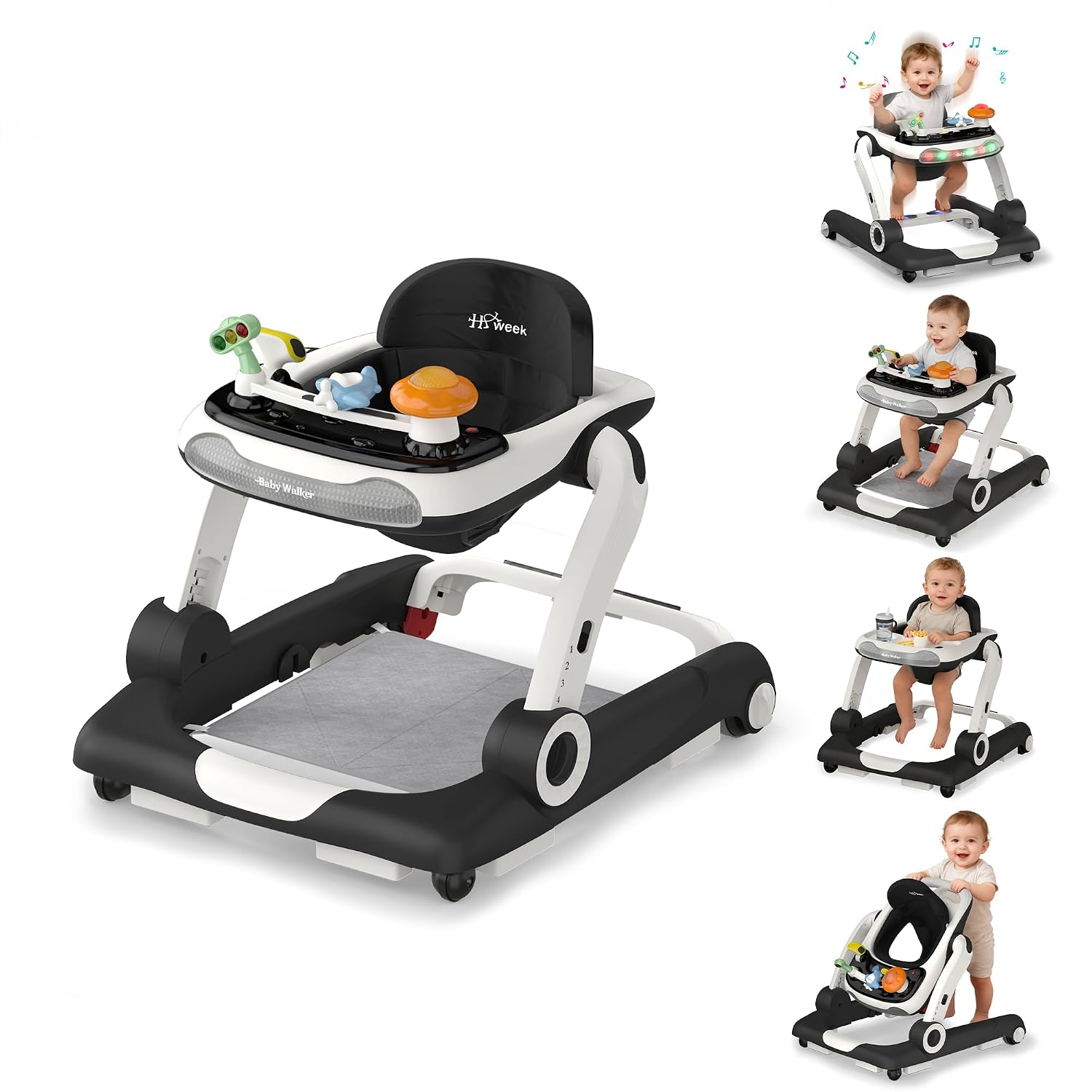 Baby Walker,4-Gear Height Adjustable Baby Walker with Wheels,5 in 1 Baby Activity Center,Music and Lights Bouncer Walker for Baby Boy 6-18 Months,Adjustable Speed Baby Push Walker