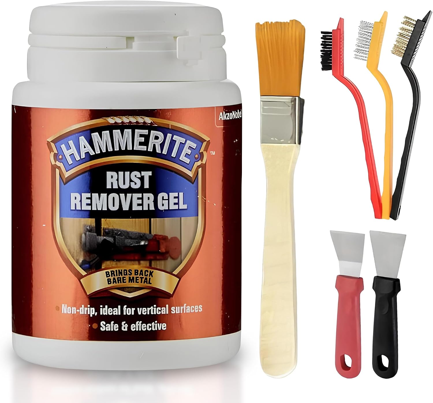 Hammerite, Rust remover for metal, Rust Treatment Kit with Rust Remover, Wire Brushes, Paintbrush, also as rust remover for cars