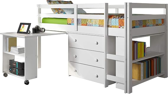 Donco Kids Study Modern Twin Low Loft Bed in White Finish