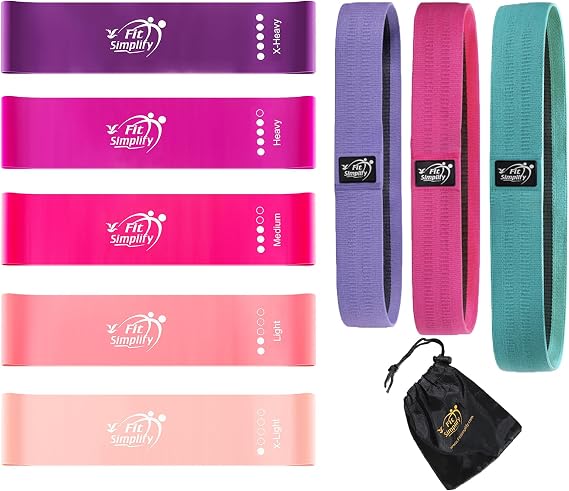 Fit Simplify Resistance Loop Exercise Bands and Fabric Resistance Hip Bands