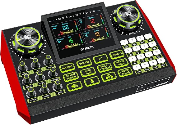 Tenlamp G9 Audio Mixer Podcast Equipment & Live Sound Card for Streaming