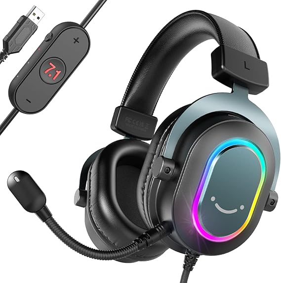 FIFINE AmpliGame H6 Wired USB Gaming Headset with Dynamic RGB, 3 EQ Modes | 50mm drivers, Pinpoint 7.1 Surround, Durable Protain Leather, Detachable Mic, USB Control Box, Compatible with PC, PS4/5, Mac