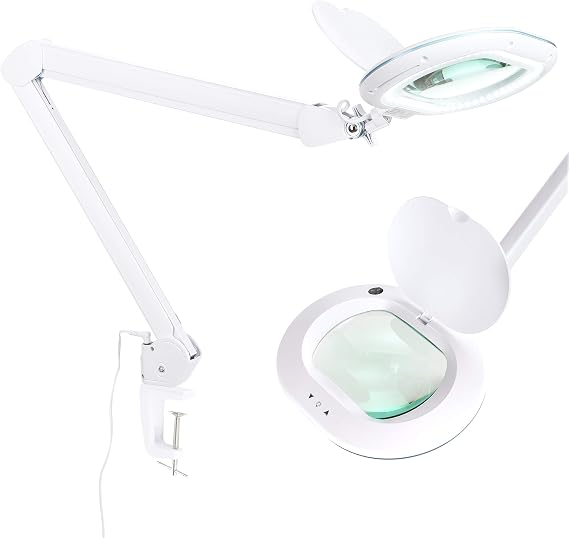 Brightech LightView PRO XL Magnifying Clamp Lamp – Super Comfy, Easy to Use Craft & Pro Magnifier with Bright LED Light for Desk, Table & Workbench - Wide Glass Lens – Dimmable & Light Color Adjusting