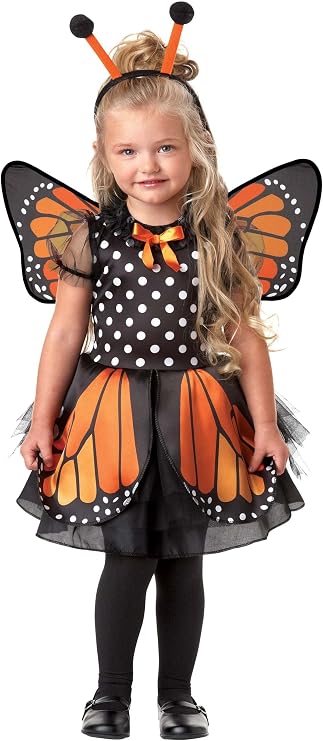 Girls Butterfly Costume with Dress, Headband & Wings - Fluttery Butterfly Toddler Dress for Halloween Fun