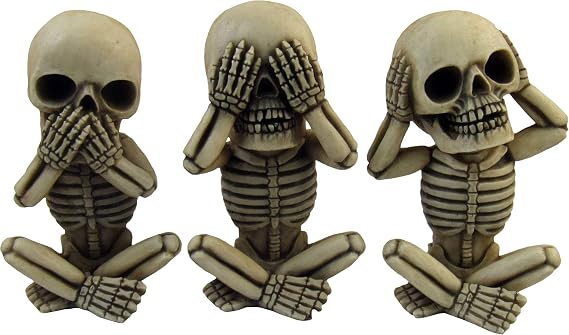 DWK Morbid Morals See Hear Speak No Evil Mini Skeleton Figurines | Macabre for Halloween Gothic Home Decor | Office Desk Decorations | Halloween Decorations - 4" (Set of 3)