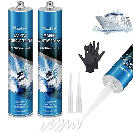 10.5 oz Polyurethane Seam Sealer 5200 - High Bond Marine Sealants (White), Underwater Marines Caulking Sealant, Fast Curing, MuzeFansi Flexible Joint Sealants for Boats, Hulls, Decks, and RVs - 2 Pack