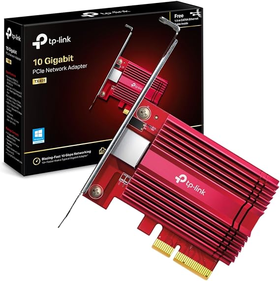 TP-Link TX401 10 Gigabit PCI Express Ethernet Network Adapter | 10G/5G/2.5G/1G/100Mbps Multi-Speed, QoS Support, Cat6a Cable Included, Low-Profile Bracket, Supports Windows 10/11 & Linux