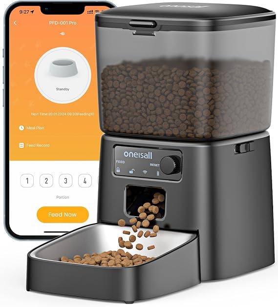 oneisall 2.4 GHz Wi-Fi Automatic Cat Feeder, 3.5L/15 Cups