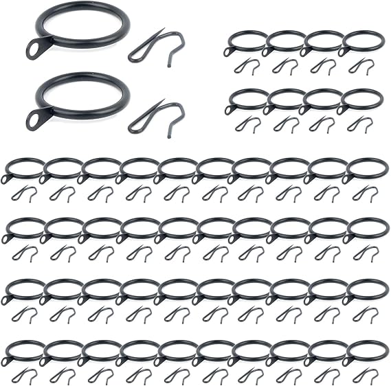 50 Pieces Black Curtain Rings with Hooks Metal Drapery Rings Curtain Rod Rings and Curtain Hooks for Drapery Pins Inner Diameter 30 mm/1.18" for Window Door Shower Curtain(Black)