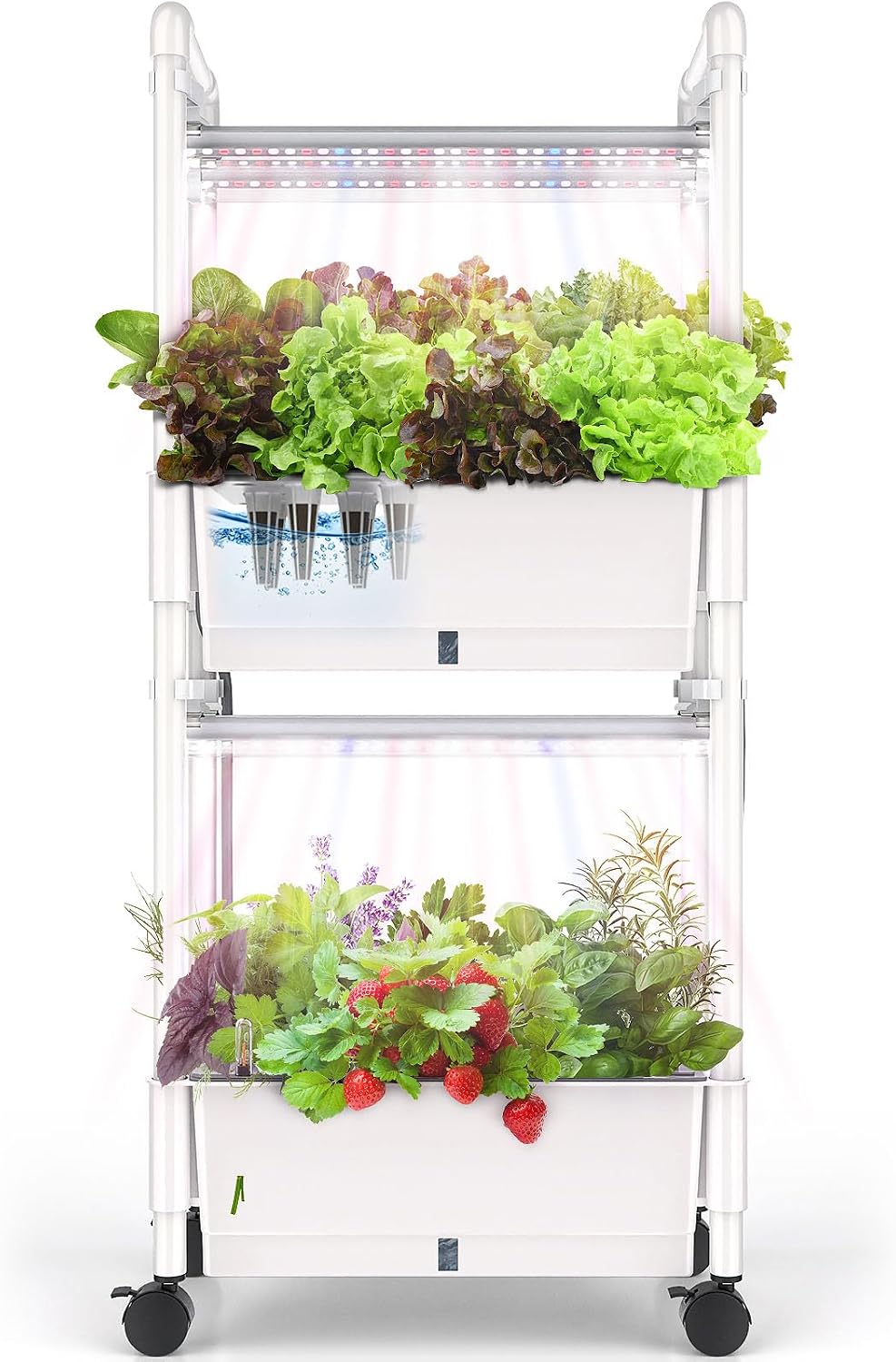 Hydroponics Growing System,AOONEG 28Pods Indoor Herb Garden with LED Grow Light,Hydroponics Growing System Kit with Automatic Timer,Pump System,Adjustable Height No Seed,Glossy White, 2Layer-28Pods