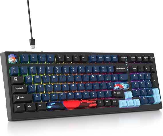 Owpkeenthy 96 Gaming Keyboard Gasket Mounted,100% Full Size Mechanical Keyboard Hot Swappable with Sound Absorbing Foam Pre-lubed Linear Switch South-Facing RGB Backlit for PC Laptop (Deep Sea)