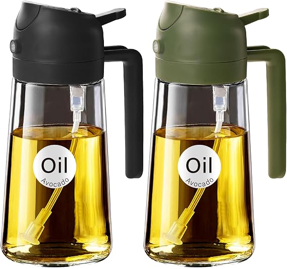 YARRAMATE 16 oz 2-in-1 Glass Olive Oil Sprayer for Cooking, BlackOliveGreen