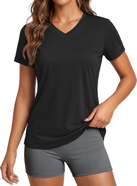 MAGCOMSEN Women's Workout Tops Short Sleeve UPF 50+ Athletic Shirts Quick Dry V-Neck T-Shirt Moisture Wicking Gym Tee
