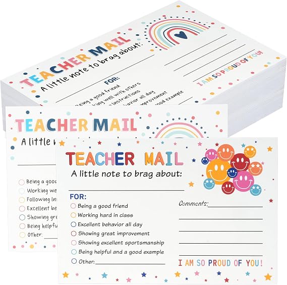 100Pcs Teacher Mail Notes to Parents, Rainbow Happy Mail from Teacher