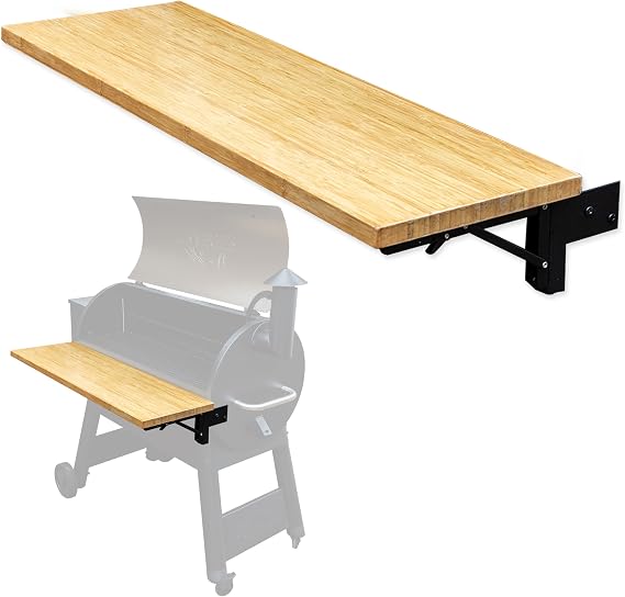Iron Forge Tools Wood Folding Grill Shelf, 37 x 12 | Compatible with Traeger Pro 34, Ironwood 885 & Pro 780, Includes Mounting Hardware