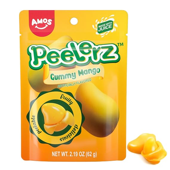 Amos Peelerz Mango Gummy, Peeling Mango Candy,Resealable 2.19oz Bag (Pack of 3)