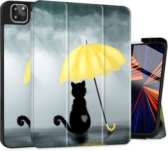Tuiklol for iPad Pro 13 inch 2025 2024 Release M5/M4 Chip - Built in Pencil Holder Ultra Retina Slim Protective Stand Back Cover with Smart Trifold Stand Auto Wake/Sleep, Black Cat