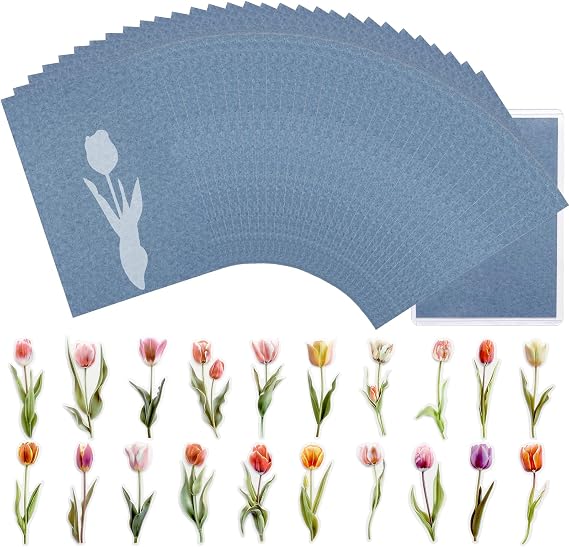 30 Pcs Cyanotype Paper A6 with Tulip Mould, Sun Print Paper Kit, Nature Solar Photo Papers Set for Kids, DIY Crafts, Art Projects
