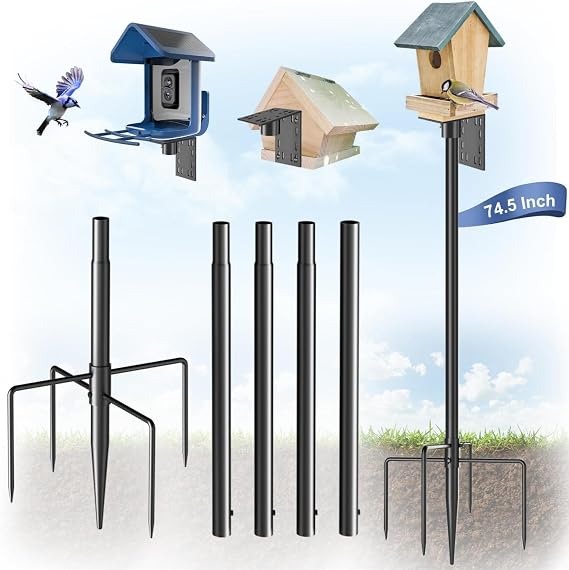 Onlyfly Bird Feeder Pole Stand – 74.4 Inch Height Bird Feeding Station with 1-Inch Dia Heavy Duty for Bird Feeders Suet Feeders, Bird House Pole Mount Kit for Outdoor, Slip-Fit Connection