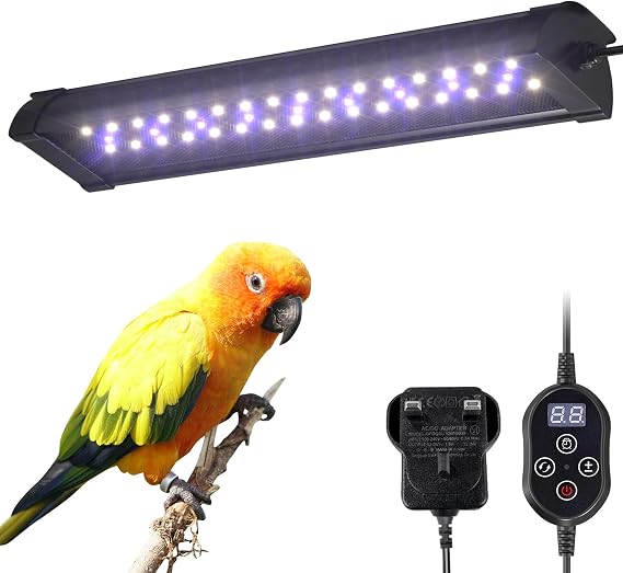 UVB 2.4 Bird Lamp,Full Spectrum Light for Birds,Dimmable LED Bird Light Fixture with Chew-Proof Cord, UK Plug and Controller, Bird Cage Accessories for Captive Birds Parrots [Energy Class G]