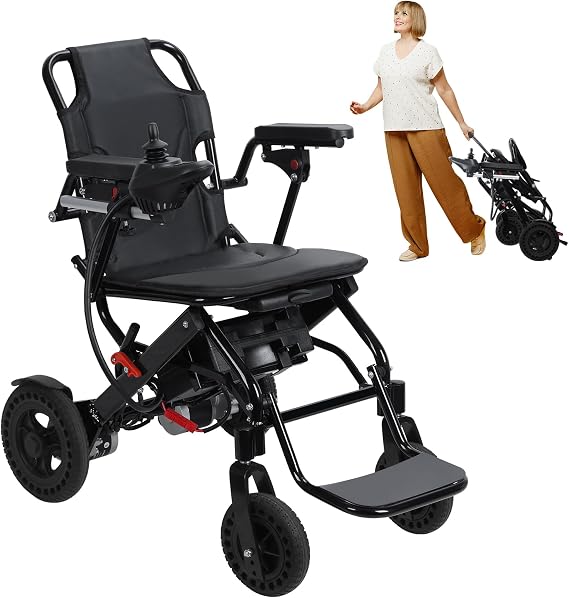 Electric Wheelchair, Lightweight Foldable Motorized Wheelchairs for Adults, 500W Portable Power Chair, 12 Miles Range, All Terrains Power Wheelchair for Seniors Travel, Home, Airline Approved Black