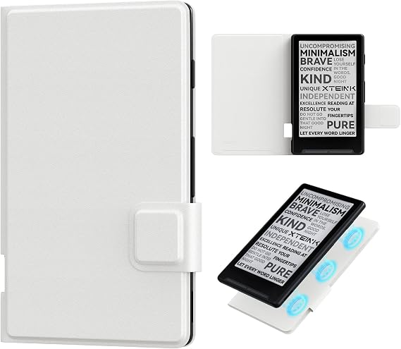 MoKoモコ XTEINK X4 eReader 4.3インチ用磁気ケース、超軽量スリムフォリオプレミアムPUレザーカバー、Xteink X4 電子書籍リーダー用 安全な磁気クラスプ付き、ホワイト
