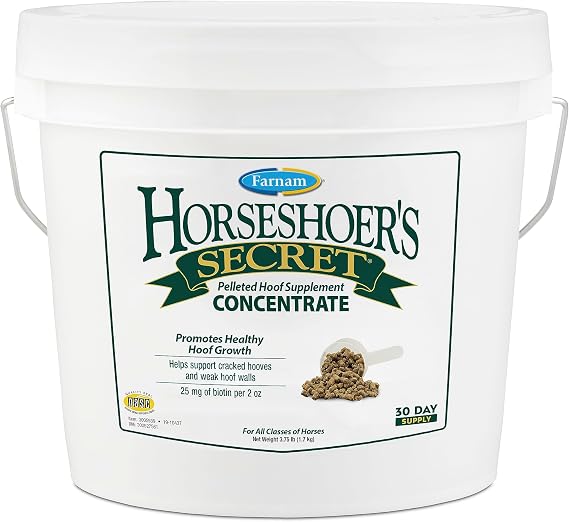 Farnam Horseshoers Secret Pelleted Hoof Supplement Concentrate, 3.75 lb | 30-Day Supply,25 mg of Biotin per 2 oz,Serving, For Cracked and Strong Hoof Walls, Horse Biotin Supplement with Amino Acids