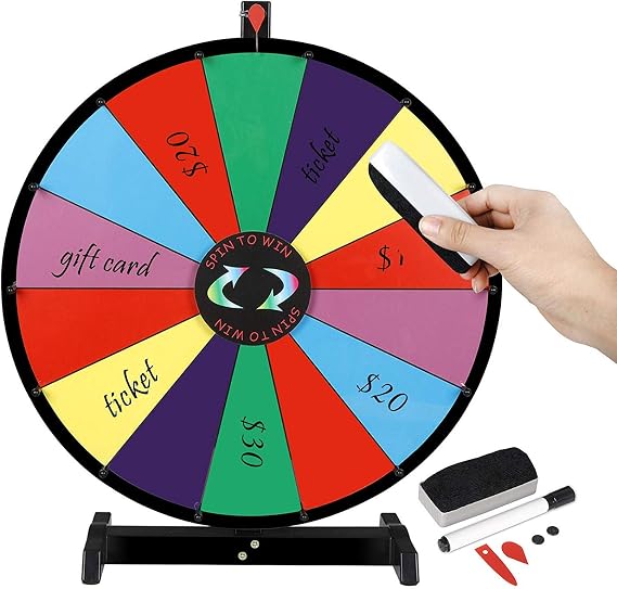 24 Inch Tabletop Spinning Prize Wheel, 14 Slots Color Prize Wheel Spinner Large Fortune Spinning Wheel with Dry Eraser & Marker Pen for Trade Show & Carnival