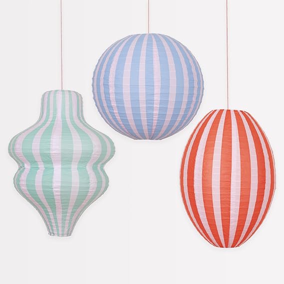 Meri Meri Stripy Lanterns (Pack of 3) | Great for Party Decorations & Kids Room Decor