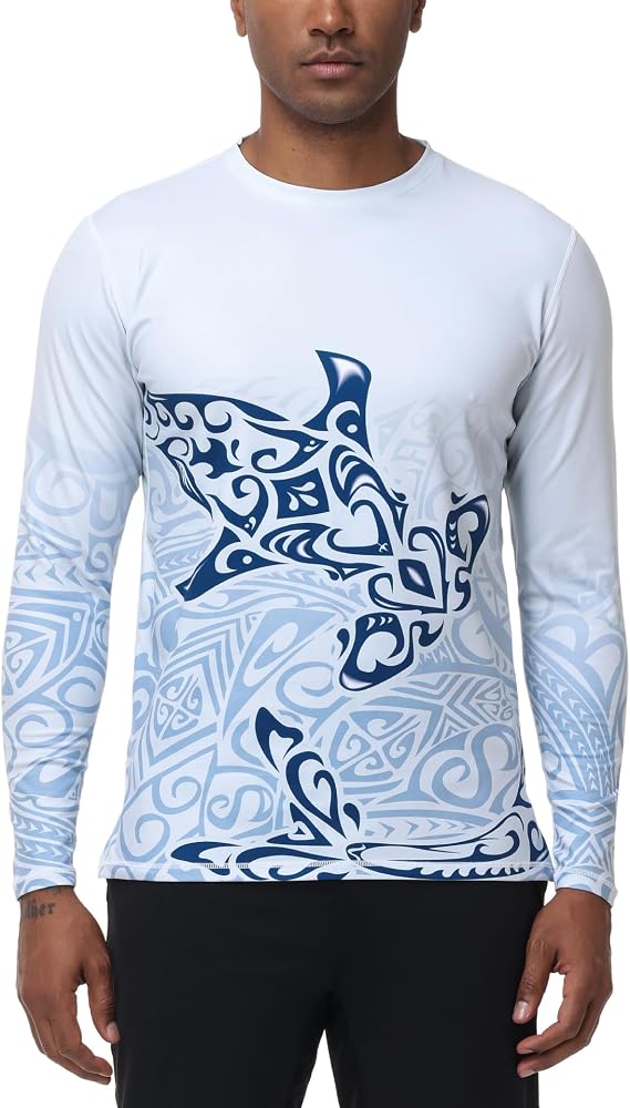 HUGE SPORTS Men UPF 50+ Long Sleeve Rash Guard QuickDry UV Sun Protection for Surfing Fishing Swimming