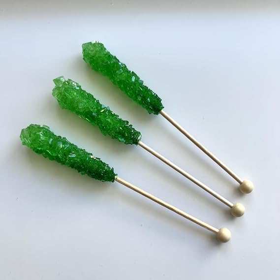 Classic Rock Candy Sticks Lollipops, Little Sugar Rock Crystals on Swizzle Stick, Individually Wrapped Lollipops (Pack of 18, Green Apple)