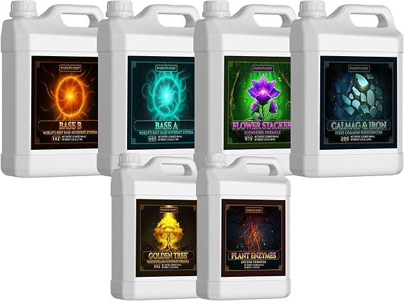 Humboldts Secret Starter Kit Pack XL | Indoor and Outdoor Plant Fertilizer and Hydroponic Nutrients | Base A & B, CalMag and Iron, Golden Tree, Flower Stacker, Plant Enzymes | Complete Garden System